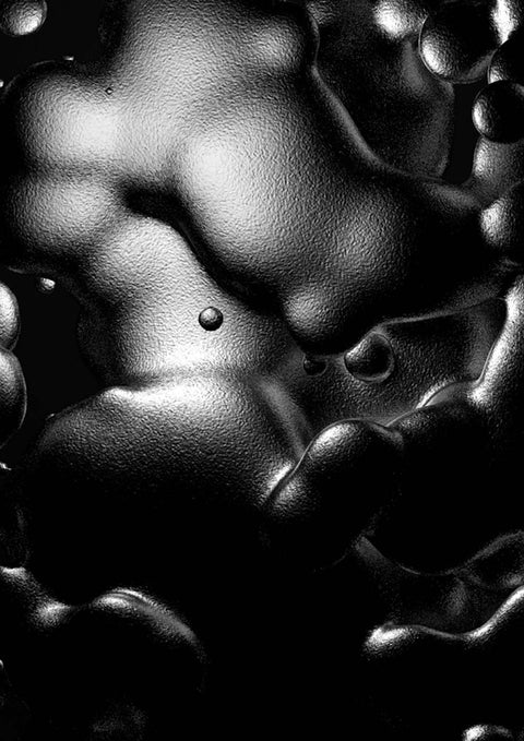 Ein schwarz-weißes Kunstwerk von einer Wasserblase.