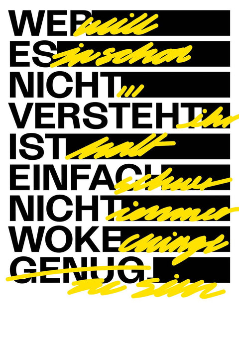 Ein Wer es nicht Versteht mit kräftig gelbem und schwarzem Hintergrund und den Worten 'we build' in typografischem Design.