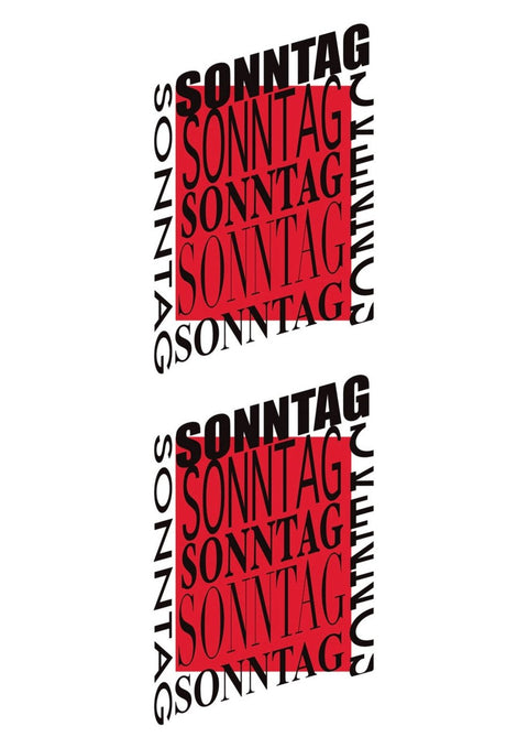 Ein schwarz-rotes Logo mit den Worten White Sunday und White Sunday, das raffinierte Typografie zur Schau stellt.
