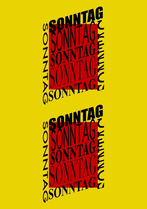 Ein Poster mit den Worten Yellow Sunday und Yellow Sunday in Typografie auf gelbem Hintergrund.