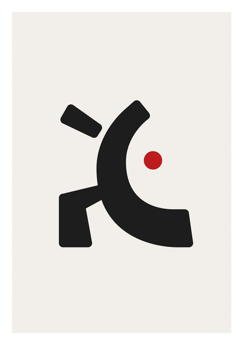 Ein schwarz-weißes Grafik Design Logo mit einem roten Punkt darauf.