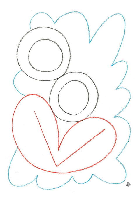 Eine Zeichnung eines Herzens mit zwei eat and beat darauf, ein abstraktes Kunstwerk.