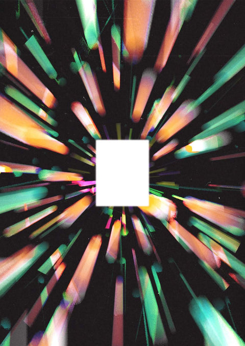 Eine Abbildung eines Quadrats mit dem flüchtigen Anblick Muster aus bunten Lichtstrahlen.