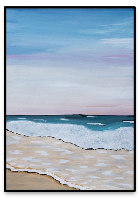 Eine Malerei einer Strandlandschaft mit Wellen im Hintergrund von Frankreich.
