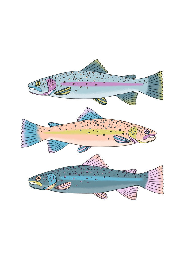 Les Poissons en Pastel mit Farbmustern auf einem weißen Hintergrund.