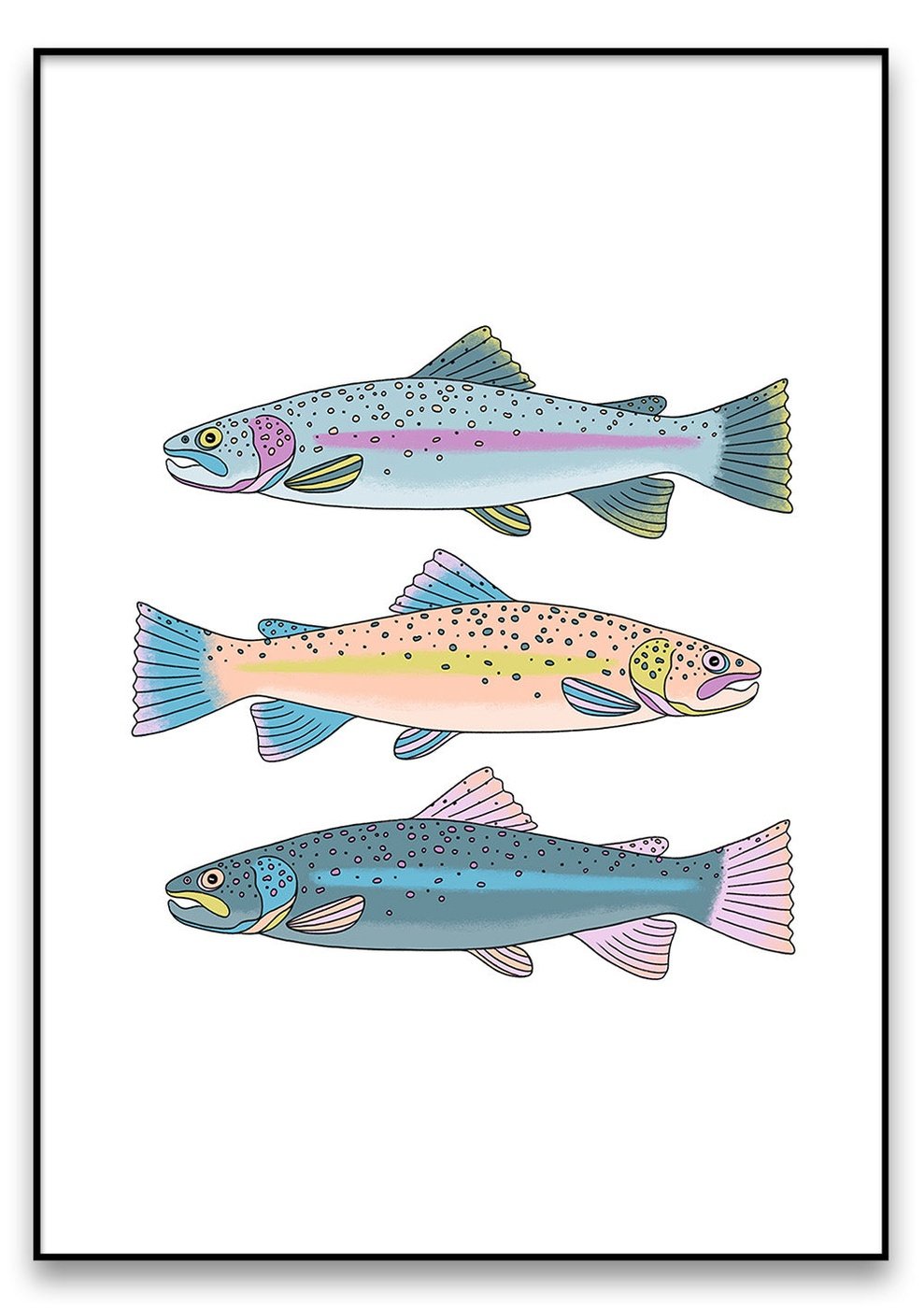 Les Poissons en Pastel mit Farbmustern auf einem weißen Hintergrund.