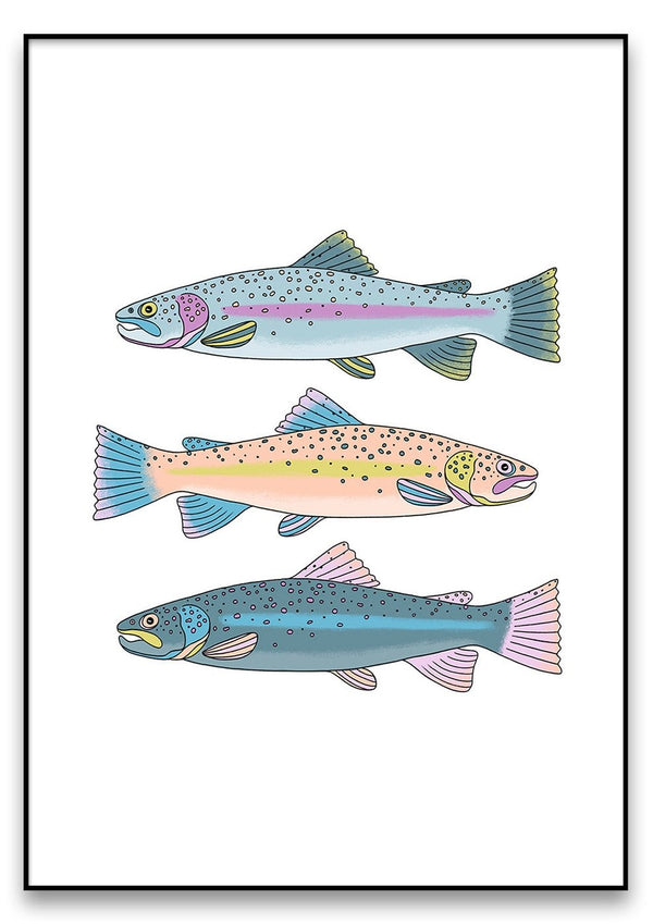 Les Poissons en Pastel mit Farbmustern auf einem weißen Hintergrund.