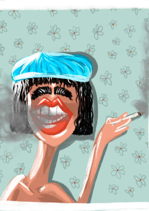 Eine Illustration einer Frau, die eine Zigarette raucht.
