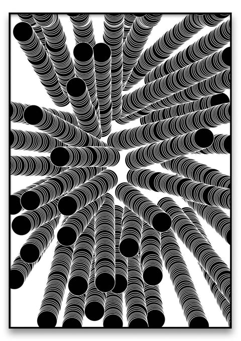 Eine abstrakte Grafik von einer Spirale aus wünschen in Schwarz-Weiß.